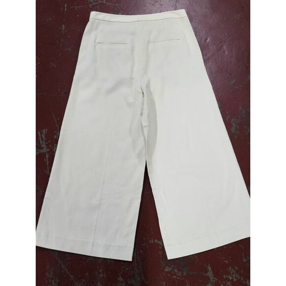 Vince Linen Blend Wide Leg Flat Front Crop Pant Cream Side Zip Women's Size 10 - Picture 4 of 5